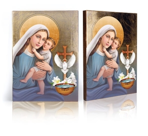 IKONA MATKA BOŻA Z DZIECIĄTKIEM - PAMIĄTKA CHRZTU ŚWIĘTEGO niebieska