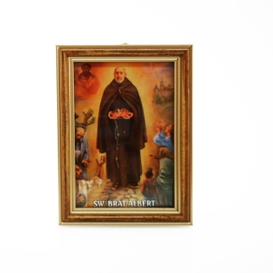 OBRAZEK ŚWIĘTEGO BRATA ALBERTA W DREWNIANEJ RAMCE ZA SZKŁEM