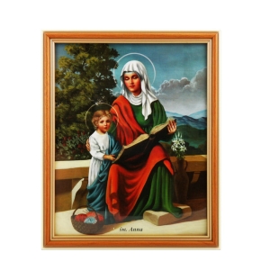 OBRAZEK ŚW. ANNY W DREWNIANEJ RAMCE ZA SZKŁEM
