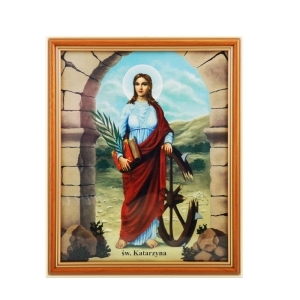 OBRAZEK ŚW.KATARZYNY W DREWNIANEJ RAMCE ZA SZKŁEM