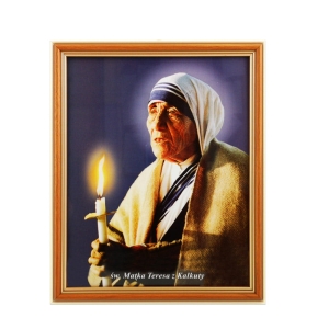 OBRAZEK ŚW. MATKI TERESY W DREWNIANEJ RAMCE ZA SZKŁEM