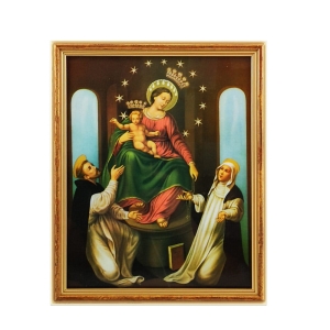 OBRAZEK MATKI BOŻEJ POMPEJAŃSKIEJ W DREWNIANEJ RAMCE ZA SZKŁEM