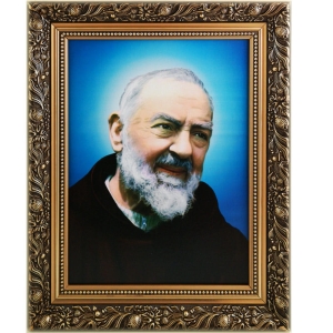 OBRAZ O.PIO W DREWNIANEJ RAMIE