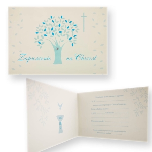 Zaproszenie na Chrzest Święty dla chłopca - drzewko szczęscia