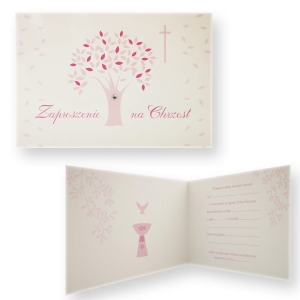 Zaproszenie na Chrzest Święty dla dziewczynki - drzewko szczęścia