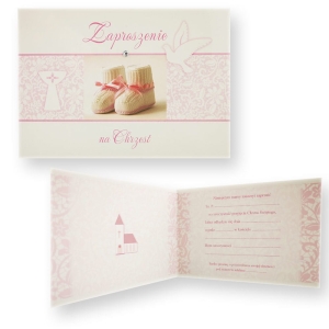 Zaproszenie na Chrzest Święty dla dziewczynki - buciki