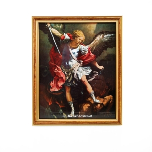 OBRAZEK ŚWIĘTY MICHAŁ ARCHANIOŁ W DREWNIANEJ RAMCE ZA SZKŁEM