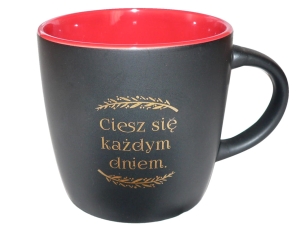 KUBEK BECZKA CZARNY XIV - CIESZ SIĘ KAŻDYM DNIEM