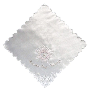 Szatka do Chrztu Świętego - kwadratowa z haftem 54 różowa