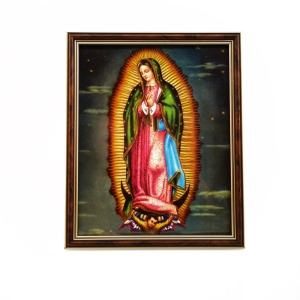 OBRAZEK MATKI BOŻEJ Z GUADALUPE W DREWNIANEJ RAMCE ZA SZKŁEM