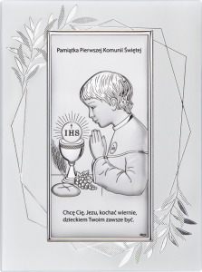 Obrazek srebrny Pamiątka Pierwszej Komunii Świętej na ozdobnym panelu DS30FO/2O