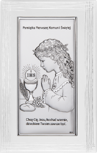 Obrazek srebrny - Pamiątka Pierwszej Komunii Świętej dla dziewczynki DS30F/2A