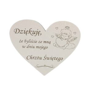 Magnes, serduszko ze sklejki - upominek, podziękowanie dla gości z okazji Chrztu Świętego