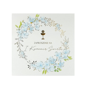 Zaproszenie na Pierwszą Komunię Świętą - niebieskie