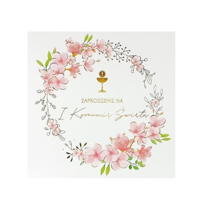 Zaproszenie na Pierwszą Komunię Świętą - różowe