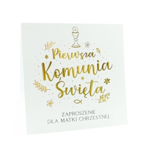 Zaproszenie na Pierwszą Komunię Świętą dla Matki Chrzestnej - białe