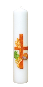 ŚWIECA OŁTARZOWA EUCHARYSTYCZNA Z APLIKACJĄ WOSKOWĄ krzyż