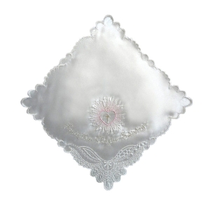 Szatka do chrztu - kwadratowa z haftem 05 różowa