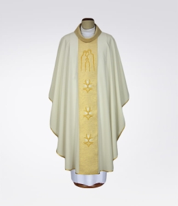 Ornat z symboliką Świętej Rodziny zdobiony haftem - ecru