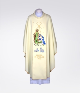 Ornat zdobiony haftowanym motywem Bożego Narodzenia - ecru