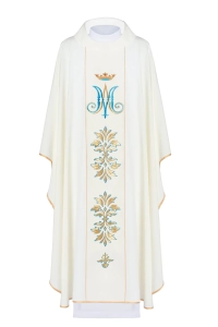 Ornat Maryjny zdobiony haftem - ecru