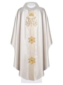 Ornat Maryjny błyszczący z kamieniami - ecru