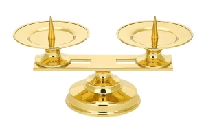 Lichtarz świecznik podwójny ołtarzowy pod świece, mosiądz 13 cm