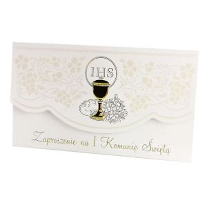 Zaproszenie na I Komunię Świętą, złote 7791