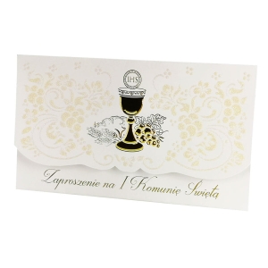 Zaproszenie na I Komunię Świętą, złote 7790