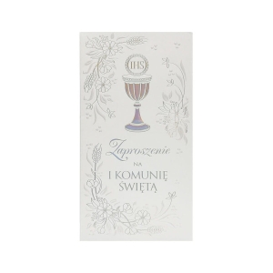 Zaproszenie na Pierwszą Komunię Świętą, srebrne 8061