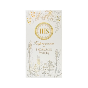 Zaproszenie na Pierwszą Komunię Świętą, złote 8058