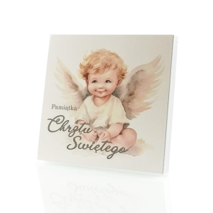 Obrazek na desce 17 cm -  Pamiątka Chrztu Świętego, Aniołek K8