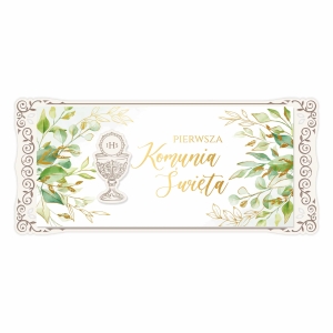 Pamiątka Pierwszej Komunii Świętej - kartka na drewnie