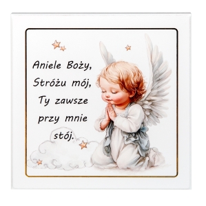 Obrazek na desce 13 cm - Aniołek - Aniele Boży, Stróżu mój