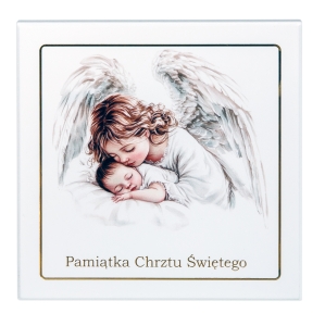 Obrazek na desce 13 cm - Aniołek - Pamiątka Chrztu Świętego