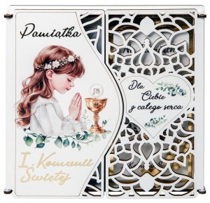 Pamiątka Pierwszej Komunii Świętej dla dziewczynki - pudełeko ze sklejki