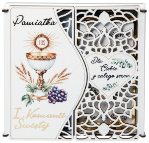 Pamiątka Pierwszej Komunii Świętej - pudełeko ze sklejki