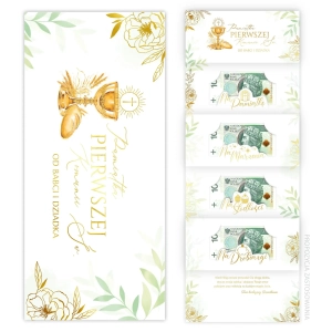 Pamiątka Pierwszej komunii Świętej - kartka od Babci i Dziadka na banknoty