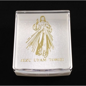 Pudełko na różaniec w kształcie prostokąta - Jezus Miłosierny