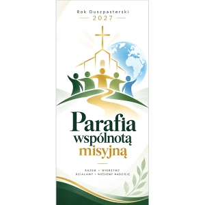 Baner z Hasłem Roku 2027 Parafia Wspólnotą Misyjną