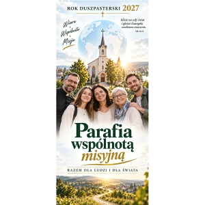 Baner z Hasłem Roku 2027 Parafia Wspólnotą Misyjną