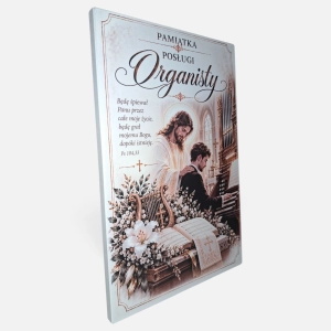 Obrazek na drewnie - Pamiątka Posługi Organisty