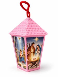 Lampion adwentowy, plastikowy - różowy
