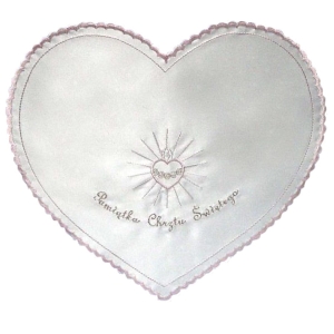 Szatka do Chrztu Świętego - serce z haftem 15 różowa