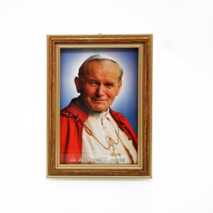 OBRAZEK ŚWIĘTEGO JANA PAWŁA II W DREWNIANEJ RAMCE ZA SZKŁEM