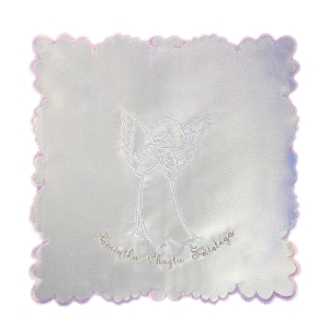 Szatka do chrztu - kwadratowa haftowana 14 różowa