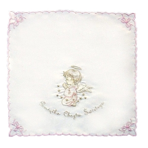 Szatka do Chrztu Świętego - kwadratowa z haftem 66 różowa