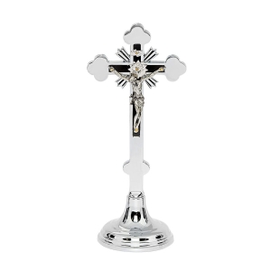 Krzyż stojący tradycyjny niklowany 20,5 cm