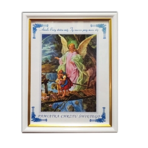 Obrazek "Pamiątka Chrztu Świętego" w ramce, biały