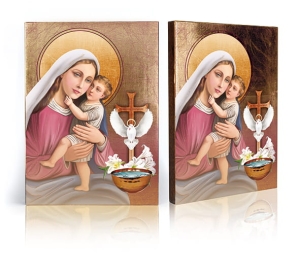 IKONA MATKA BOŻA Z DZIECIĄTKIEM - PAMIĄTKA CHRZTU ŚWIĘTEGO różowa